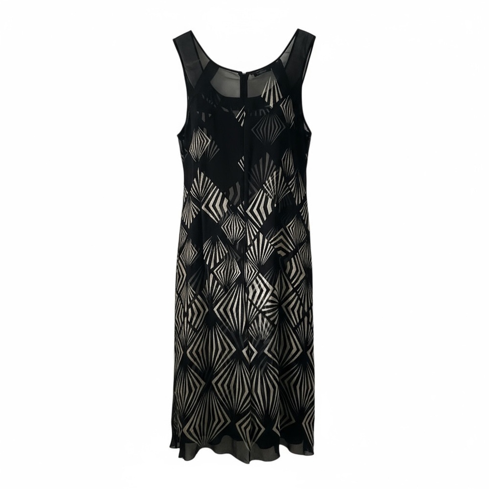 Calvin Klein Black and Cream Patterned Midi Dress Size 6